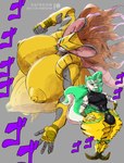 abstract_background anthro areola big_areola big_breasts big_bulge big_tail breasts brown_hair buckteeth bulge duo eyelashes female femboy fingers fluffy fluffy_tail fur green_body green_fur grey_body grey_fur hair hands_on_hips hands_on_own_hips huge_breasts jojo_pose larger_female long_tail looking_at_viewer male multicolored_body multicolored_fur nipples nude patreon_logo sharp_teeth simple_background size_difference smaller_male style_emulation tail teal_body teal_eyes teal_hair teeth thick_thighs two_tone_body two_tone_fur white_body white_fur wide_hips yellow_eyes thebigbadwolf01 jojo's_bizarre_adventure menacing_(meme) patreon cupquake dio_brando puddin_toon_skunk the_world_(jjba) mammal mephitid mouse murid murine rodent skunk stand_(jjba) 2023 artist_name digital_drawing_(artwork) digital_media_(artwork) hi_res meme watermark