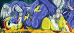 anal anal_penetration animal_genitalia balls blue_body blue_fur bodily_fluids cum cum_in_ass cum_in_mouth cum_inside duo erection feral fur genital_fluids genital_slit genitals horn knot male male/male mane oral oral_penetration penetration penis pink_knot pink_penis red_body red_fur red_mane red_penis scales sheath ventral_scales white_body white_fur white_horn white_scales sunhawk12 mythology dragon furred_dragon furred_scalie mythological_creature mythological_scalie scalie hi_res