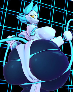 anthro bedroom_eyes big_breasts big_butt black_body blue_clothing blue_hair blue_thong blue_underwear breasts butt butt_focus butt_squish clothing eyelashes female floating_hands geometric_background grid_background hair holding_object holding_whip huge_breasts huge_butt hyper hyper_butt looking_at_viewer looking_back looking_back_at_viewer machine narrowed_eyes pattern_background rear_view seductive simple_background slit_dress smile smiling_at_viewer smirk solo squish thick_thighs thong thong_straps underwear whip white_body yellow_eyes notsawl cryptiacurves_(modeler) deltarune undertale_(series) tasque_manager darkner felid feline mammal robot 2025 3d_(artwork) 4:5 absurd_res digital_media_(artwork) hi_res portrait three-quarter_portrait