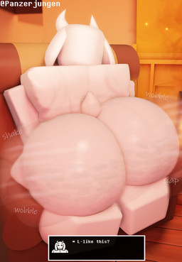 anthro ass_clapping big_butt bouncing_butt bubble_butt butt butt_focus cellulite chair curvy_figure dialogue fat_rolls female fur furniture horn huge_butt mature_anthro mature_female motion_blur motion_lines nude nude_anthro nude_female on_chair onomatopoeia overweight overweight_female shaking_butt sitting sitting_on_chair solo sound_effects stretch_marks tail text thick_thighs twerking voluptuous white_body white_fur wide_hips panzerjungen roblox undertale_(series) chairiel toriel boss_monster_(undertale) bovid caprine mammal robloxian 2025 3d_(artwork) digital_media_(artwork) english_text hi_res