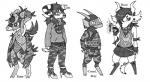 ambiguous_gender anthro armband armor belt bottomwear camo clothing cybernetics fashion female fire fluffy fluffy_tail footwear gloves group hair handwear headgear helmet high_heels hoodie hooves horn improvised_weapon kerchief legwear lineup long_hair machine molotov_cocktail police scarf shirt shoes simple_background skirt socks spats spines stockings tail tank_top topwear white_background atapi jaycemonde vatz cassandra_vatz constable_may rain-7 rose_(vatz) bovid caprine cyborg goat mammal monochrome