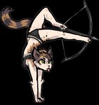 4_toes anthro arrow_(weapon) barefoot biped bow_(weapon) breasts clothed clothing feet female foot_archery fur handstand holding_object holding_weapon holding_with_foot pawpads paws pink_pawpads ranged_weapon simple_background soles solo tail toes tongue tongue_out transparent_background weapon jam_(artist) tei_(teinordica) domestic_cat felid feline felis mammal alpha_channel