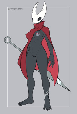 4_toes anthro black_eyes breasts cape cape_only clothing digit_ring feet female genitals holding_object holding_weapon humanoid_feet jewelry mostly_nude nipple_piercing nipples piercing plantigrade ring simple_background slim solo standing toe_ring toes vulva weapon yogore_shark hollow_knight_(franchise) team_cherry hornet_(hollow_knight) absurd_res hi_res