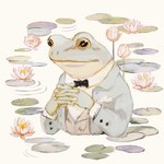 anthro bow_tie clasped_hands flower lily_pad male plant simple_background solo white_background rt0no amphibian frog 1:1 digital_media_(artwork) digital_painting_(artwork) hi_res painting_(artwork)