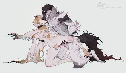 4_toes 5_fingers anthro anthro_on_anthro anthro_penetrated anthro_penetrating anthro_penetrating_anthro arm_tuft balls black_nose bodily_fluids breasts cheek_tuft chest_tuft claws duo elbow_tuft face_lick facial_tuft feet female female_penetrated finger_claws fingers fur genitals gloves_(marking) grey_body grey_fur hindpaw humanoid_hands licking male male/female male_penetrating male_penetrating_anthro male_penetrating_female markings multicolored_ears neck_tuft nipples nude nude_anthro nude_female nude_male paws penetration penile penile_penetration penis penis_in_vagina sex tail teeth toes tongue tongue_out tuft vaginal vaginal_penetration vulva white_body white_fur lldelphin farso glenteyarl borzoi canid canine canis domestic_dog hunting_dog mammal sighthound colored digital_drawing_(artwork) digital_media_(artwork) hi_res