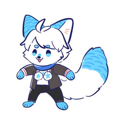 anthro black_bottomwear black_clothing black_pants black_topwear blue_body blue_ears blue_eyes blue_fur blue_tail bottomwear cheek_tuft chibi clothed clothing facial_tuft front_view fur hair male open_mouth open_smile pants red_tongue short_hair simple_background smile solo standing tail tongue topwear tuft unsigned white_background white_body white_clothing white_fur white_hair white_inner_ear white_tail white_topwear asnnonaka canid mammal 1:1 full-length_portrait portrait