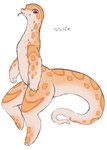 ambiguous_gender anthro kemono looking_at_viewer nude side_view simple_background solo tail text tongue tongue_out white_background ingi hog-nosed_snake reptile scalie snake 2024 japanese_text