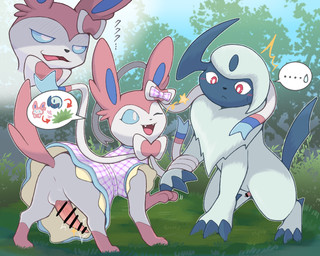 alternative_fashion anus black_tail blue_inner_ear blue_sclera blush blush_lines bow_(anatomy) bow_accessory bow_ribbon censor_bar censored_genitalia censored_penis claws clothed clothed_feral clothing crossdressing cute_fangs dress duo ear_bow_(anatomy) fangs femboy feral fur genitals holowear_(pokemon) inviting_to_sex j-fashion lolita_(fashion) male male/male neck_bow_(anatomy) one_eye_closed open_mouth penis pink_body pink_ears pink_fur pink_paws pink_tail propositioning red_eyes ribbons_(anatomy) sweet_lolita tail tapering_penis teeth white_body white_eyes white_fur white_sclera wink winking_at_another nak_anust nintendo pokemon pokemon_unite checkered_style_sylveon absol eeveelution generation_3_pokemon generation_6_pokemon pokemon_(species) sylveon 2021 5:4 censored