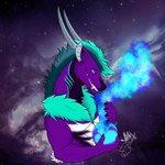 anthro blush bong drugs fur male marijuana muscular muscular_male smoke smoking smoking_marijuana solo space jinxed_arts mythology dragon mythological_creature mythological_scalie scalie 1:1 absurd_res hi_res