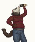 anthro belly beverage bottomwear brown_body brown_fur christmas_clothing clothed clothing denim denim_bottomwear denim_clothing drinking eggnog fur hand_on_hip holding_beverage holding_object holidays jeans male moobs pants shirt simple_background slightly_chubby slightly_chubby_anthro slightly_chubby_male solo standing sweater topwear white_background white_face cettus christmas cettus_chaput domestic_ferret mammal mustelid musteline true_musteline weasel 2019 hi_res