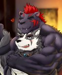 anthro anthro_on_anthro biceps blush duo male male/male muscular muscular_male dudedle eurobeat kemo_coliseum kakula_(kemo_coliseum) volga_(kemo_coliseum) canid canine canis domestic_dog felid husky mammal nordic_sled_dog pantherine spitz hi_res