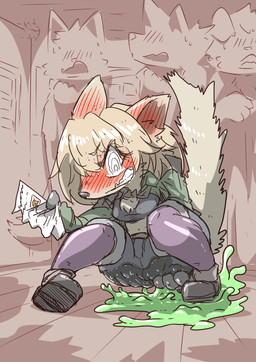 accident anthro anus blonde_hair blush clothed clothing desperation embarrassed feces female green_eyes hair pooping scatplay slime soiling soiling_pants soiling_shorts solo tail text thief mttbsmn rua_the_thief_(mttbsmn) mammal mouse murid murine rodent absurd_res hi_res