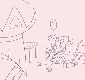 2_horns 4_eyes 4_hands anthro armless blush blush_lines bodily_fluids caught_in_the_act caught_masturbating chair clothed clothed_female clothed_humanoid clothing crumpled_paper cum cum_on_ground cute_fangs dialogue duo ellipsis embarrassed empty_eyes eye_contact fangs female floating_hands flower furniture genital_fluids genitals hair horn inside leaning leaning_backward legless looking_at_another male masturbation multi_eye multi_hand nervous nervous_smile on_ground penis plant scarf simple_background sitting speech_bubble sweat sweatdrop table tapering_penis teeth text tissue tissue_box wearing_hat white_background 5health kirby_(series) kirby_star_allies nintendo taranza zan_partizanne_(kirby) alien alien_humanoid arachnid arthropod humanoid spider spidr 2020 black_and_white japanese_text monochrome sketch translated