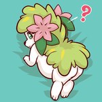 ambiguous_gender back_plant back_shrub blue_background butt feral flower flower_(anatomy) green_body head_flower looking_back plant question_mark simple_background solo white_body maverick nintendo pokemon elemental_creature flora_fauna generation_4_pokemon land_forme_shaymin legendary_pokemon pokemon_(species) shaymin 1:1