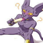 anthro armlet balls blush claws finger_claws food genitals hairless holding_food holding_object holding_popsicle jewelry kemono licking_popsicle male neckband neckwear nipples nude nude_anthro nude_male penis pointy_ears popsicle popsicle_melting question_mark simple_background sitting solo tail tongue tongue_out wristband teba_motoko dragon_ball dragon_ball_super beerus domestic_cat felid feline felis hairless_cat mammal sphynx_(cat)