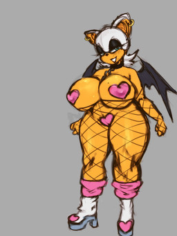 alternative_fashion anthro bedroom_eyes big_breasts blush breasts clothing ear_piercing ear_ring female fishnet_clothing fishnet_legwear goth huge_breasts legwear looking_at_viewer markings mole_(marking) mole_on_breast narrowed_eyes navel nipple_outline pasties piercing ring_piercing seductive solo thick_thighs wide_hips blooodymom sega sonic_the_hedgehog_(series) rouge_the_bat bat mammal hi_res
