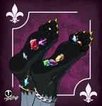 5_toes abstract_background ambiguous_gender anklet anthro claws diamond_(gem) digit_ring feet foot_focus gem jewelry ring toe_ring toes treblinka mammal procyonid raccoon