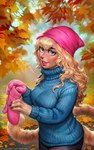 autumn blonde_hair claws clothing female fur green_eyes hair handwear hat headgear headwear lips mittens solo levelviolet pinwheel_(snekguy) snekguy borealan felid humanoid mammal 2020