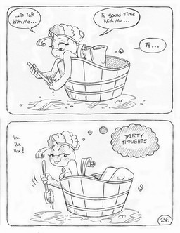 anthro bath_brush bathing bathtub blush blush_lines bored breasts brush dialogue eyelashes female horn lonely naughty_face naughty_smile nipples nude nude_anthro nude_female solo speech_bubble tail talking_to_self text thought thought_bubble thoughts unicorn_horn water wood_barrel wood_bath circe_(artist) friendship_is_magic hasbro my_little_pony mythology rarity_(mlp) equid equine mammal mythological_creature mythological_equine unicorn comic english_text monochrome