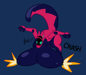 anthro areola bent_over big_areola big_breasts black_areola black_body black_skin breasts contact_onomatopoeia countershading emanata female flash_emanata green_eyes huge_breasts hyper hyper_breasts impact_onomatopoeia multicolored_body nude onomatopoeia protogen_visor raised_tail red_body red_skin reverse_countershading solo sound_effects tail text thick_tail three-quarter_view two_tone_body wide_hips ada.tv bevy_(ada.tv) synth_(vader-san) 2026 aliasing alpha_channel digital_media_(artwork) english_text shaded simple_shading nonbinary_(lore) trans_(lore) trans_woman_(lore)