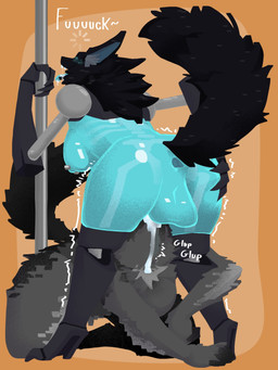 anthro anus balls between_legs black_body black_fur blue_body bodily_fluids bone breasts butt cheek_tuft chest_tuft cum cum_in_mouth cum_inside cum_on_neck drinking drinking_cum duo ears_back ejaculation face_mounting facial_tuft fellatio female female_penetrated fluffy fluffy_tail fur genital_fluids genitals grey_body grey_fur gynomorph gynomorph/female gynomorph_penetrating gynomorph_penetrating_female holding_leg holding_pole intersex intersex/female intersex_penetrating intersex_penetrating_female kneeling looking_pleasured machine neck_tuft nipple_piercing nipples onomatopoeia open_mouth oral oral_penetration orgasm orgasm_face penetration penile piercing pivoted_ears presenting presenting_hindquarters saliva sex shaking skeleton sound_effects swallowing tail text thick_thighs tongue tongue_out translucent tremble_spikes trembling tuft wide_hips udontseeme2403 killer_queen2403 canid canine canis humanoid mammal robot wolf 3:4 hi_res