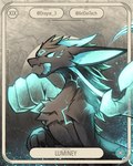 4_fingers anthro biped black_body black_fur blue_eyes blue_tongue fingers fur glowing glowing_eyes magic_user male roaring solo text tongue artdeitech mythology dragon furred_dragon furred_scalie mythological_creature mythological_scalie scalie 2024 4:5 english_text hi_res