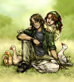 ambiguous_feral ambiguous_gender beak black_clothing black_footwear black_shoes bottomwear bracelet brown_hair clothing detailed_background eyebrows feathered_wings feathers female female_human feral footwear grass green_bottomwear green_clothing green_headkerchief green_jacket green_kerchief green_pants green_shirt green_topwear grey_clothing grey_shirt grey_topwear group hair headgear headkerchief headwear humanoid_hands jacket jewelry kerchief long_hair male male/female male_human orange_beak outside pants patch_(fabric) plant shirt shoes short_hair sitting sleeping smile tail tail_feathers topwear white_body white_feathers wings yellow_body yellow_feathers young young_feral natricidae the_hunger_games haymitch_abernathy lenore_dove_baird anatid anseriform anserine avian bird goose human mammal 2025 digital_media_(artwork) green_theme hi_res mixed_media paint_tool_sai_(artwork) pen_(artwork) shaded traditional_media_(artwork)