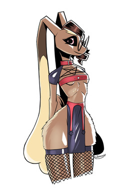 anthro black_sclera breasts brown_body brown_fur brown_hair clothed clothed_anthro clothed_female clothing collar curly_hair ear_tuft eyewear female female_anthro fishnet_stockings fur glasses hair hands_behind_back light long_ears looking_at_viewer pink_pupils pupils red_collar round_glasses scut_tail shadow short_tail sidecut simple_background small_breasts solo tail thick_thighs tuft white_background wide_hipped_anthro wide_hipped_female wide_hips gatonejo meme_clothing nintendo pokemon veronika_(gatonejo) generation_4_pokemon lagomorph lopunny mammal pokemon_(species) 2:3 digital_drawing_(artwork) digital_media_(artwork) hi_res meme signature