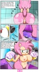 2013 amy_rose anthro anus big_breasts big_butt breasts butt clothing comic dialogue english_text eulipotyphlan female fog genitals gloves handwear hedgehog hi_res mammal nipples nobody147 nude pink_body pussy raised_tail sega shower solo sonic_the_hedgehog_(series) steam tail text towel water wet