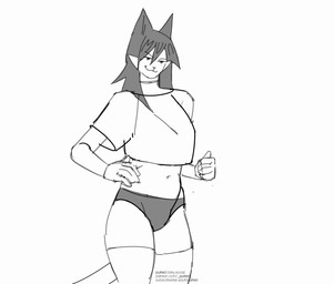 anthro clothed clothing clothing_pull crop_top female navel panties panty_pull shirt simple_background solo topwear underwear underwear_pull white_background pulred mua_(pulred) felid feline mammal 2d_animation animated frame_by_frame loop monochrome