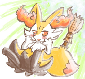 ambiguous_anthro ambiguous_gender anthro biped blush broom cleaning_tool digitigrade dipstick_tail looking_at_viewer markings nude_ambiguous nude_anthro open_:3 simple_background snout solo tail tail_markings annyui0611 nintendo pokemon braixen canid generation_6_pokemon mammal pokemon_(species) 2021 colored digital_drawing_(artwork) digital_media_(artwork) full-length_portrait japanese_description portrait shaded translated_description