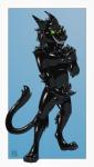 agent_(artist) animal_genitalia animal_penis anthro barbed_humanoid_penis biped blue_background border clothing digitigrade erection evil_grin felid feline_genitalia feline_penis front_view genitals glistening glowing glowing_eyes green_eyes humanoid_genitalia humanoid_penis hybrid_genitalia hybrid_penis latex latex_creature living_latex looking_at_hand looking_at_self male mammal masturbation pantherine penile penile_masturbation penile_spines penis retractable_claws sharp_teeth simple_background smile smug snout solo standing symbiote teeth white_border