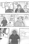 2:3 anthro canid canine canis clothing comic dialogue domestic_dog english_text felid greyscale lion male mammal monochrome muscular pantherine ryuu_majin text