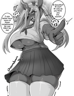big_breasts bottomwear breasts cleavage clothed clothing dialogue fangs female gesture hand_gesture horn looking_at_viewer open_mouth pointing pointing_at_viewer skirt solo speech_bubble teeth text thick_thighs under_boob gaikiken hasbro my_little_pony queen_nymphalis_(eradragon) english_text greyscale hi_res monochrome