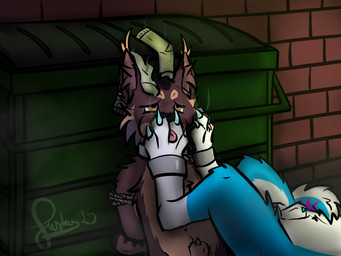 animal_genitalia ankle_cuffs anthro back_alley bdsm bondage bound brick brick_wall clothing collar container cuff_(restraint) dirty dirty_clothing dirty_socks feet footwear genitals lipsticking male musk musky_feet restraints rope rope_bondage sheath smelly smelly_feet smelly_socks socks stinky_lines stinky_paws trash_can wall_(structure) bluefluffy_fusky_(artist) bluefluffy_fusky java_lynx canid canine canis domestic_dog felid feline fox husky hybrid lynx mammal nordic_sled_dog spitz hi_res