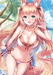 beach bikini blonde_hair blush breasts cleavage clothed clothing female green_eyes hair navel open_mouth outside palm_tree plant seaside sky solo swimwear tree two-piece_swimsuit sakura_ani animal_humanoid canid canid_humanoid canine canine_humanoid fox_humanoid humanoid mammal mammal_humanoid 2020