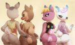 absurd_res animal_crossing anthro anus big_butt black_eyes black_nose blonde_hair blue_eyes blush bottomless brown_body brown_fur butt butt_grab clothed clothing deer deirdre_(animal_crossing) diana_(animal_crossing) fauna_(animal_crossing) female female/female fuchsia_(animal_crossing) fur genitals group hair hand_on_butt hi_res hooves looking_at_another looking_at_partner looking_back looking_down mammal manene multicolored_body multicolored_fur nintendo open_mouth pink_body pink_fur presenting presenting_anus presenting_hindquarters puffy_anus pussy raised_tail scut_tail shirt short_stack short_tail simple_background smile spread_butt spreading standing tail take_your_pick thick_thighs third-party_edit topwear two_tone_body two_tone_fur white_background white_body white_fur yellow_background