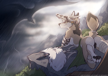 ambiguous_gender animal_genitalia animal_vulva anthro biped breasts brown_body brown_fur brown_tail butt canine_genitalia canine_vulva closed_smile clothed clothed_anthro clothed_female clothing cloud dipstick_tail duo female fur genitals markings mouth_closed raining raised_tail rear_view smile solo solo_focus tail tail_markings vulva lizet mythology piper_(lizet) canid canine canis coyote dragon mammal mythological_creature mythological_scalie scalie 2025 digital_media_(artwork)