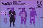 anthro balls black_border border butt clothed clothing fur genitals hair male nipples nude paws penis purple_body purple_eyes purple_fur purple_hair simple_background slightly_chubby smile solo text darkmaro_(artist) maro_(darkmaro) lagomorph leporid mammal rabbit 3:2 digital_media_(artwork) english_text hi_res model_sheet