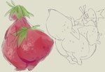 ambiguous_gender anthro berry big_tail biped food fruit leaves_on_body looking_away looking_back nude overweight plant rear_view red_body seed simple_background solo strawberry tail white_background rogdona frutilla_(rogdona) food_creature digital_drawing_(artwork) digital_media_(artwork) hi_res