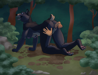 anthro big_breasts breasts breath doggystyle duo female female_penetrated forest from_behind_position genitals human_on_anthro human_penetrating interspecies looking_back looking_pleasured male male/female male_penetrating panting penetration plant sex tree vaginal vaginal_penetration vulva jackiethedoodler american_black_bear bear black_bear human mammal ursine
