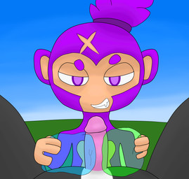 balloon balloon_fetish female hair inflatable male male/female purple_body purple_hair smile nopeoutthedoor! haplorhine mammal monkey primate absurd_res hi_res