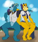 anthro blue_body blue_fur blush bottomless clothed clothing duo fur hair horn male male/male spread_legs spreading sylvanedadeer animal_crossing nintendo bruce_(animal_crossing) antelope bovid canid canine fox gazelle mammal 2020 absurd_res digital_media_(artwork) hi_res