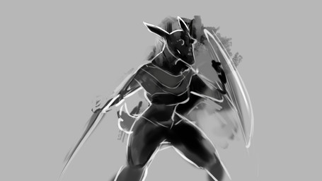 anthro breasts clothed clothing female grey_background horn melee_weapon shield simple_background snout solo sword weapon white_line_art watsup deer mammal 16:9 2018 4k absurd_res colored_line_art digital_drawing_(artwork) digital_media_(artwork) hi_res monochrome portrait sketch three-quarter_portrait widescreen