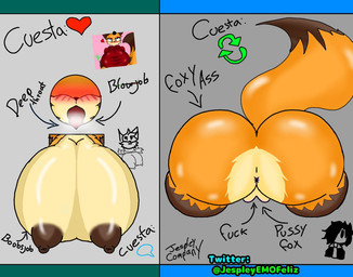 anthro anus big_breasts big_butt blush breasts butt female genitals open_mouth orange_body solo text through_wall vulva jespleyemofeliz zooba nix_(zooba) canid canine fox mammal english_text