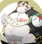 anthro belly blue_eyes blush bulge clothing eyewear fur glasses kemono male moobs nipples obese obese_anthro obese_male overweight overweight_anthro overweight_male solo underwear white_body white_fur hamatnk lifewonders tokyo_afterschool_summoners licho_(tas) felid mammal pantherine tiger 2020