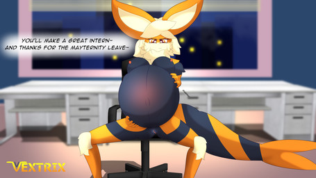 anthro breasts chair female furniture genitals nipples office office_chair solo text unbirthing vaginal vore vulva vextrix nintendo pokemon arc_vap arcanine eeveelution generation_1_pokemon hybrid pokemon_(species) vaporeon 16:9 english_text hi_res widescreen
