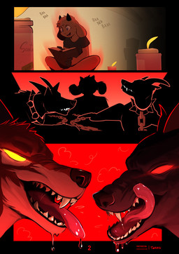 bodily_fluids curvy_figure detailed_background feral fingers floppy_ears fur group hooved_fingers hooves licking licking_lips licking_own_lips nude open_mouth slim_anthro smile tail tan_body tan_fur text tongue tongue_out trio twang mythology glace_(glaceiscoffee) bovid canid canid_demon canine caprine demon goat hellhound mammal mythological_canine mythological_creature 2026 artist_name colored comic digital_drawing_(artwork) digital_media_(artwork) english_text hi_res shaded signature