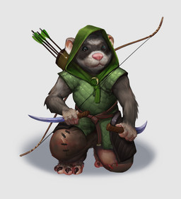 4_fingers 4_toes anthro arrow_(weapon) barefoot biped bottomwear bow_(weapon) clothing dagger dual_wielding feet fingers holding_object holding_weapon hood kneeling male melee_weapon pants pink_nose ranged_weapon shirt simple_background solo toes topwear weapon white_background agentnoms domestic_ferret mammal mustelid musteline true_musteline weasel 2018 digital_media_(artwork)