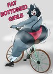 anthro bicycle big_butt bodily_fluids bottomwear breasts butt butt_cleavage clothed clothing female grey_background huge_butt looking_at_viewer looking_back musk musk_clouds narrowed_eyes open_mouth open_smile riding_bike shorts simple_background sitting smelly smile solo sweat sweaty_butt text thick_thighs topless topless_anthro topless_female vehicle wide_hips masterj291 fat_bottomed_girls queen_(band) beth_(masterj291) canid canine canis domestic_dog husky mammal nordic_sled_dog spitz 2023 digital_media_(artwork) english_text hi_res signature